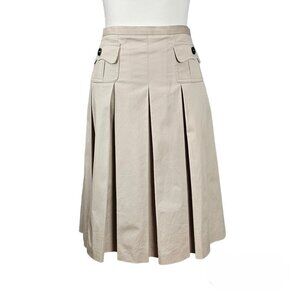 Burberry Wide Pleated High Waist Cotton Tan Knee Length Skirt